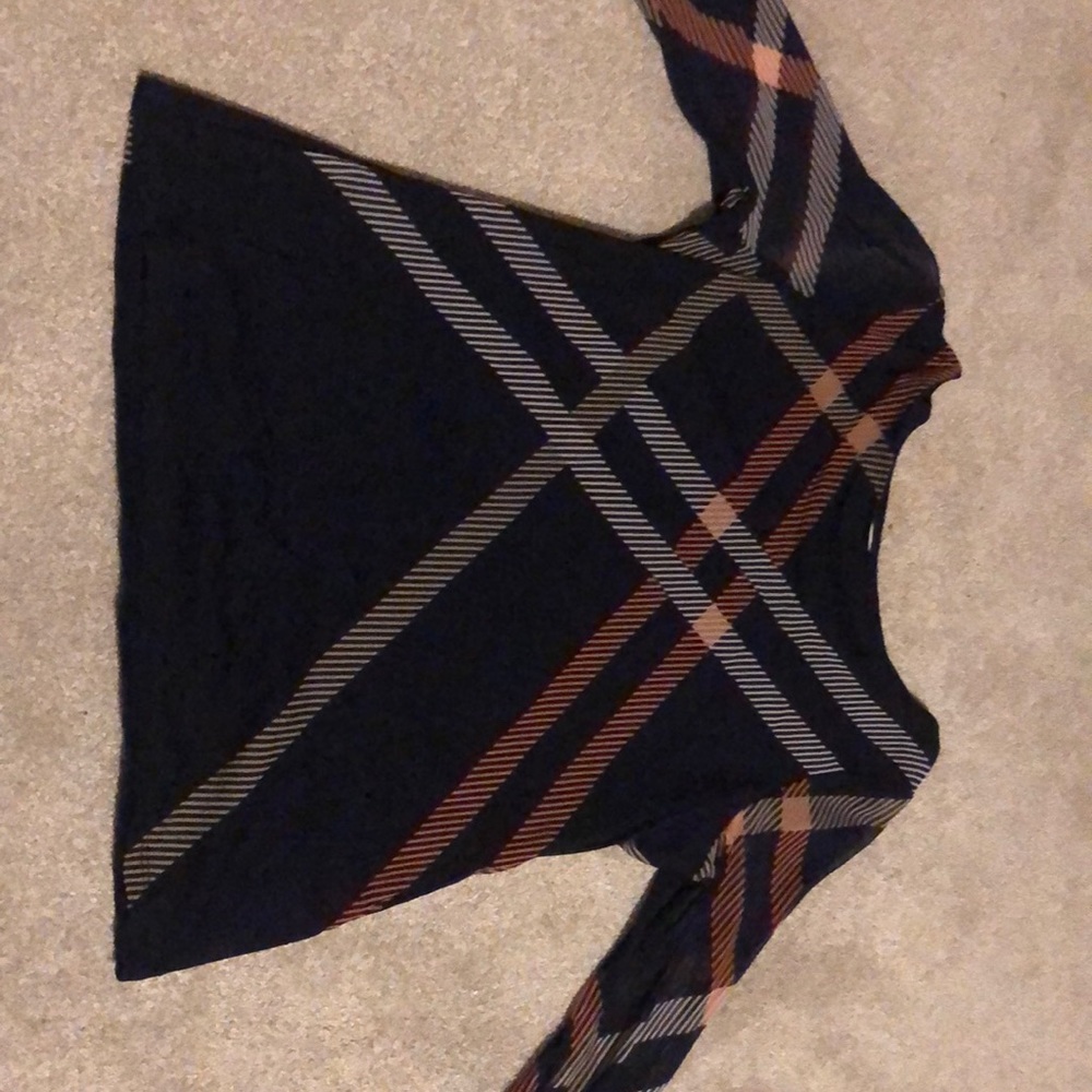 Medium blue, pink, and white patterned blouse